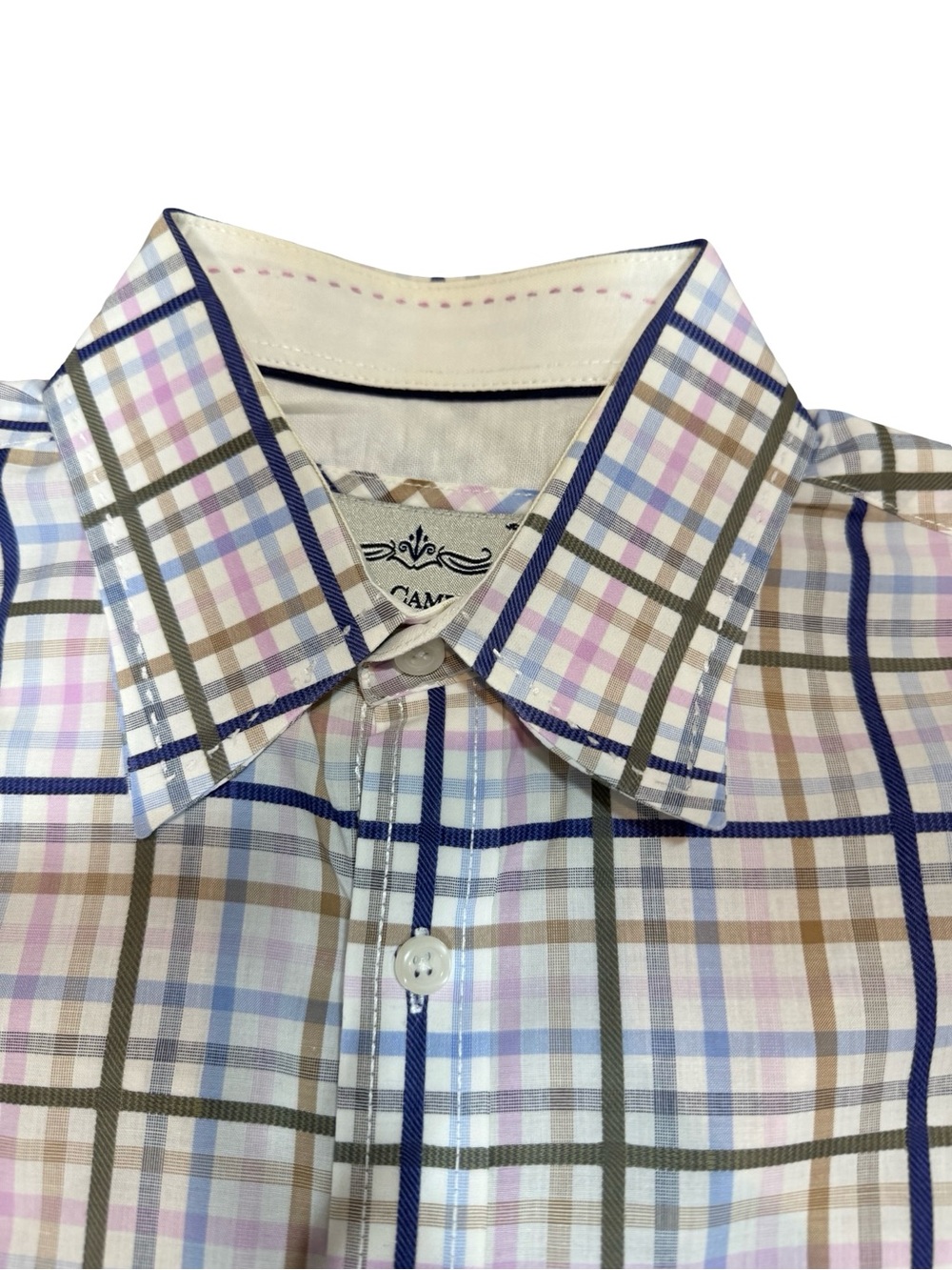 James Campbell Blue, Brown & Pink Plaid Button-Down Shirt